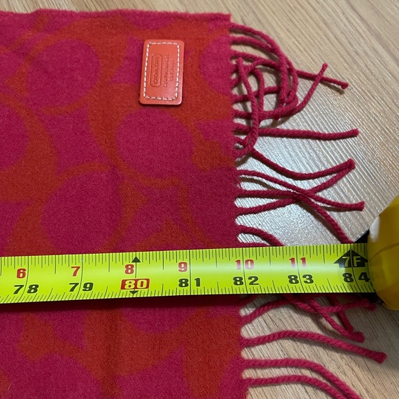 NWT Women’s Coach Signature 100% Merino Wool Fringe Scarf In Red 82” X 8.5” - Picture 10 of 11